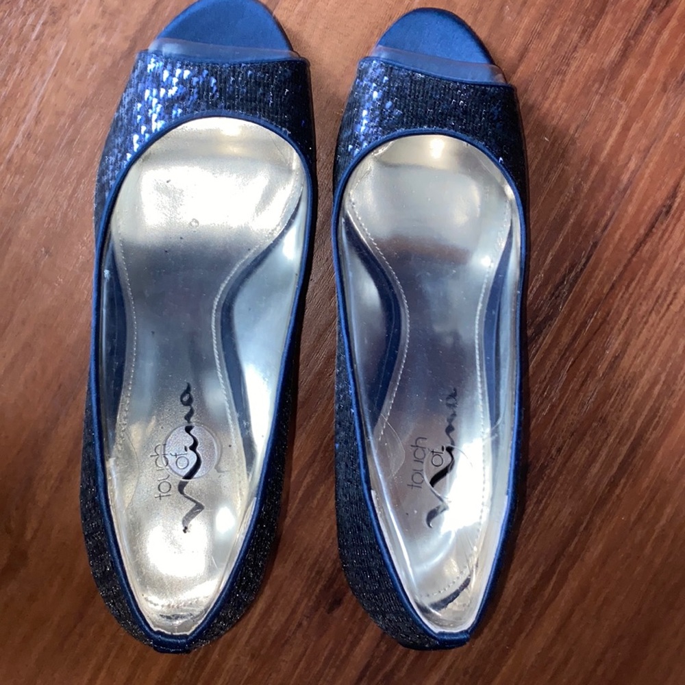 NINA Blue Sparkle Peep Toe Heels